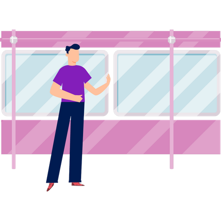 Boy standing in bus  Illustration