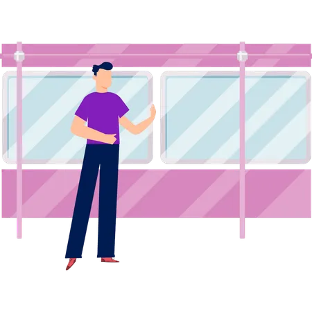 Boy standing in bus  Illustration