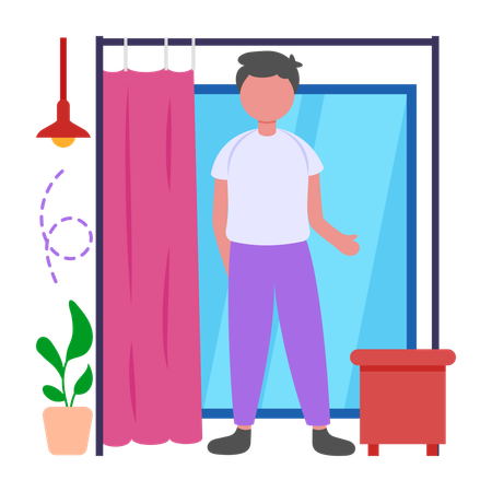 Boy standing in Fitting Room  Illustration