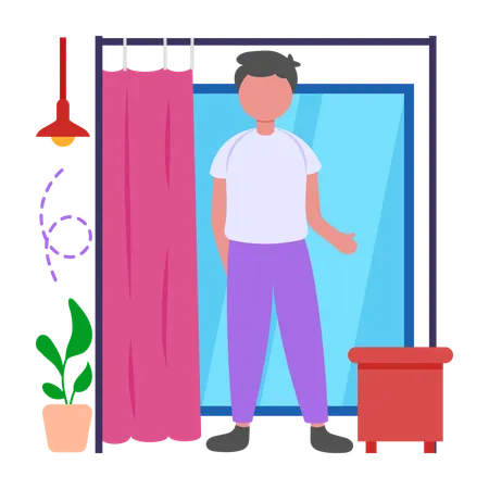 Boy standing in Fitting Room  Illustration