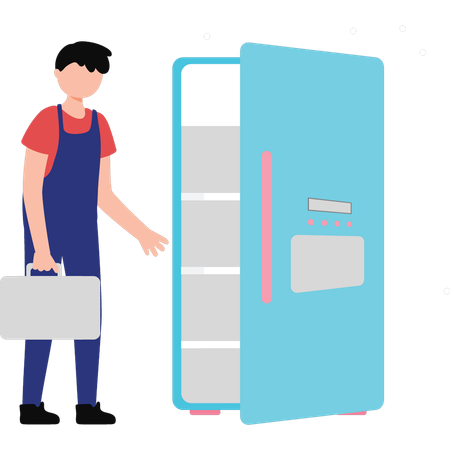 Boy standing in front of fridge  Illustration