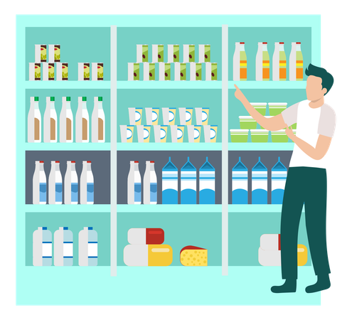 Boy Standing In Grocery Store  Illustration