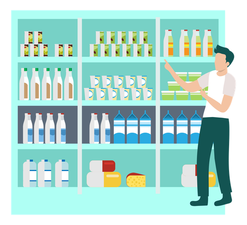 Boy Standing In Grocery Store  Illustration