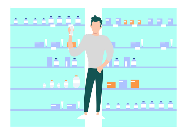 Boy Standing In Pharmacy Holding Jar  일러스트레이션