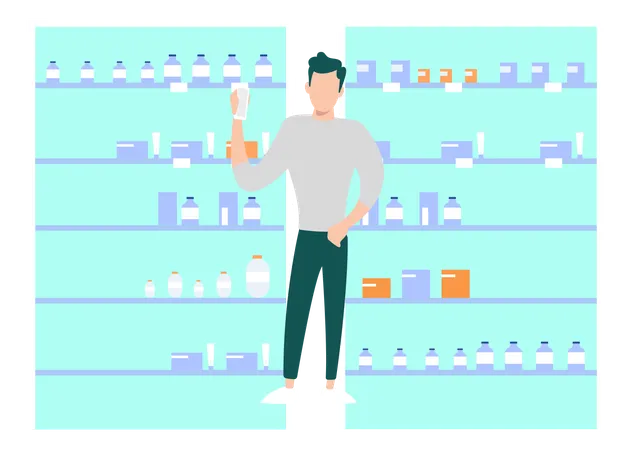 Boy Standing In Pharmacy Holding Jar  일러스트레이션