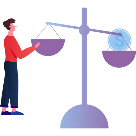 A Boy Is Standing Near A Balance Scale Illustration