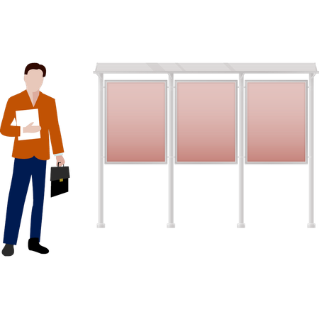 Boy standing near billboard  Illustration