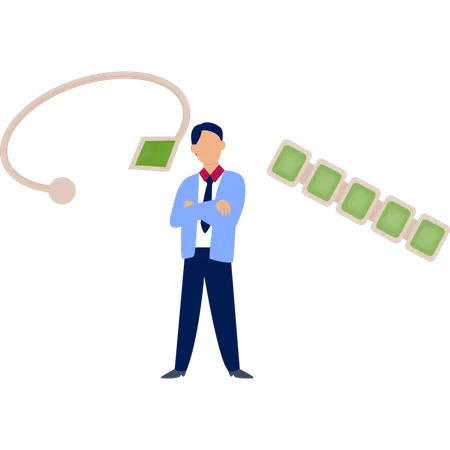 Boy standing near bracelet  Illustration