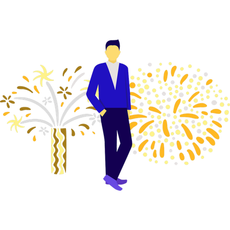 Boy standing near burst firecracker  Illustration