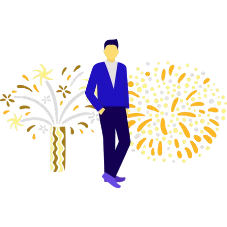 Boy standing near burst firecracker  Illustration