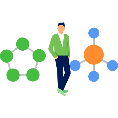 Boy standing near carbon atom  Illustration