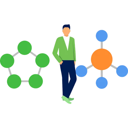 Boy standing near carbon atom  Illustration