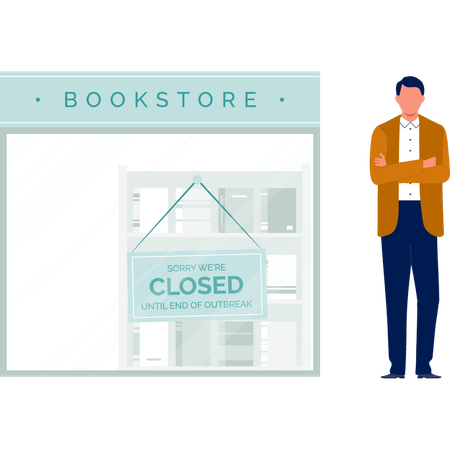 Boy standing near closed shop  Illustration