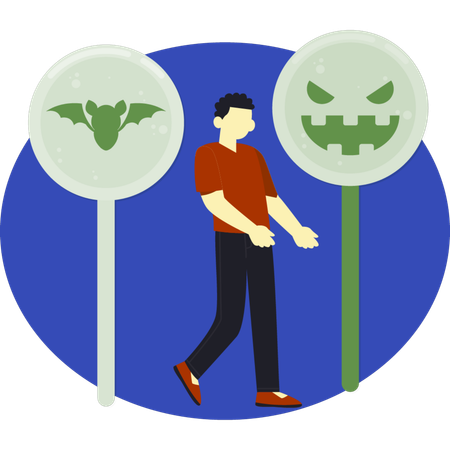 Boy standing near halloween lolipop  Illustration