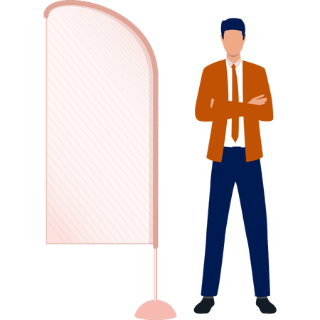 Boy standing near light advertising board  Illustration