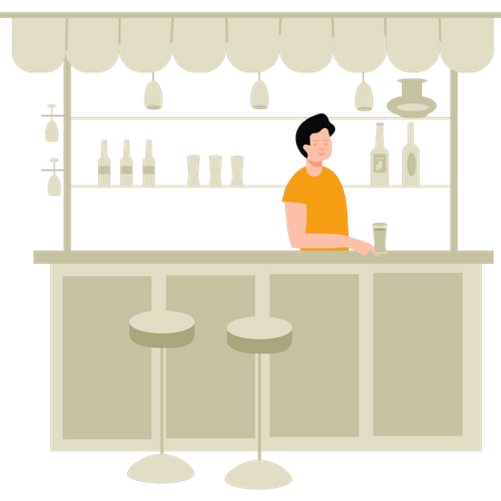 Boy standing near liquor store  Illustration