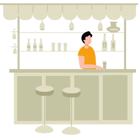 Boy standing near liquor store  Illustration