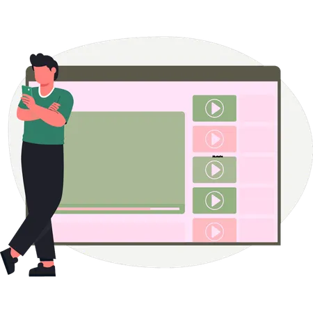 Boy standing near monitor video  Illustration