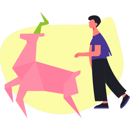 Boy standing near swamp deer  Illustration