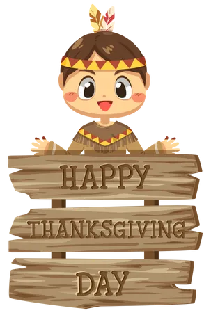 Boy standing near thanksgiving board  Illustration