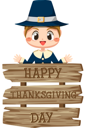 Boy standing near thanksgiving board  Illustration