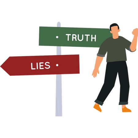 Boy standing near the direction of true or false  Illustration