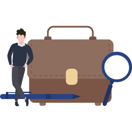 A Boy Is Standing Next To A Bag Illustration