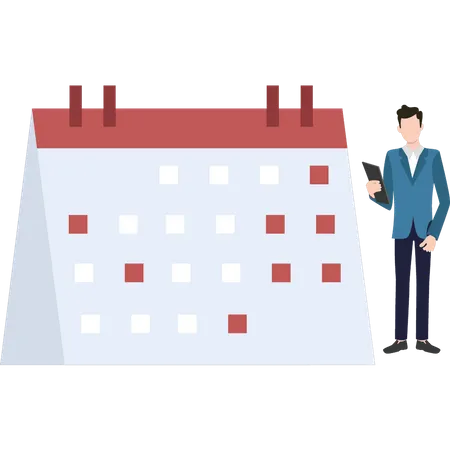 Boy Standing Next To Calendar  Illustration