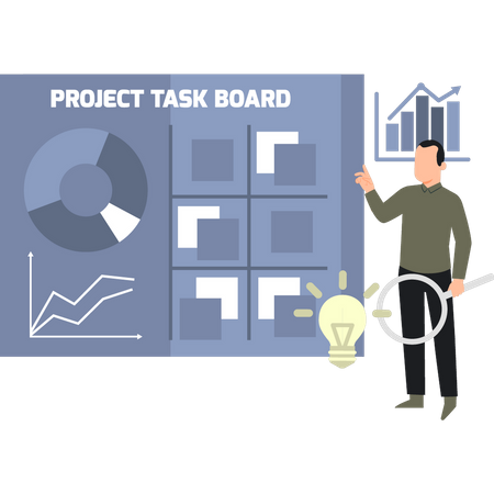 Boy Standing Next To Project Task Board  Illustration
