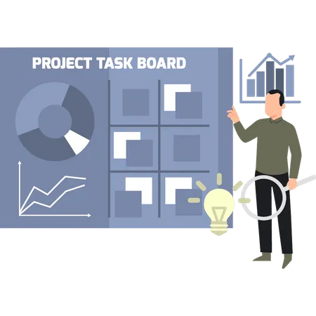 Boy Standing Next To Project Task Board  Illustration