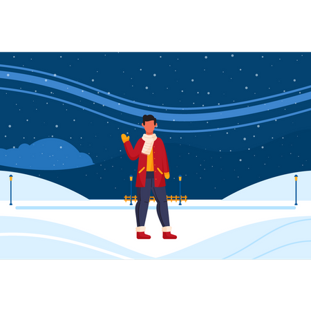 Boy standing on snowy place Illustration