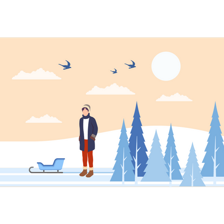 Boy standing outdoor in winter  Illustration