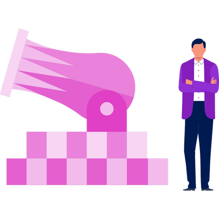 Boy standing tied hands near catapult  Illustration