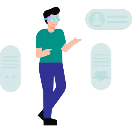 Boy standing wearing VR glasses Illustration