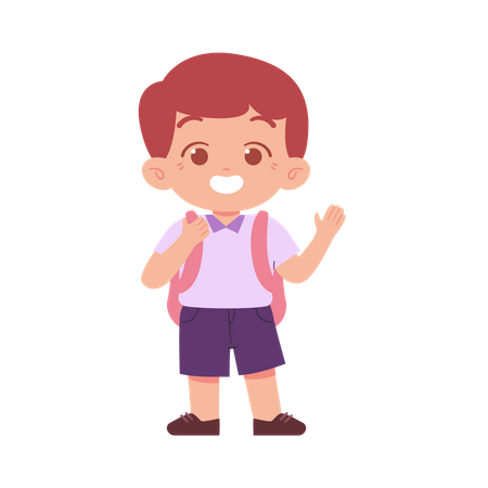 Boy Standing While Say Good Bye  Illustration