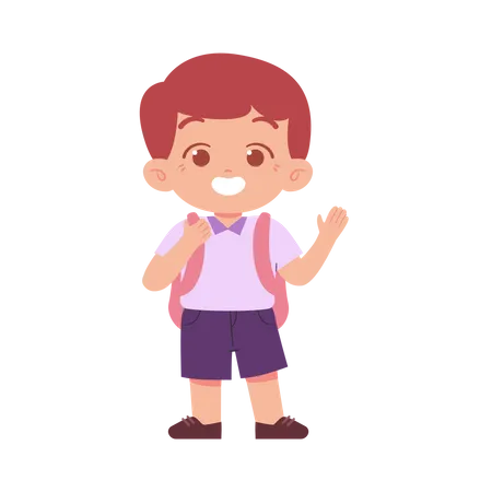 Boy Standing While Say Good Bye  Illustration