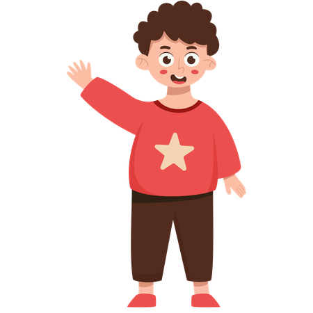 Boy Standing While Waving His Hands  Illustration