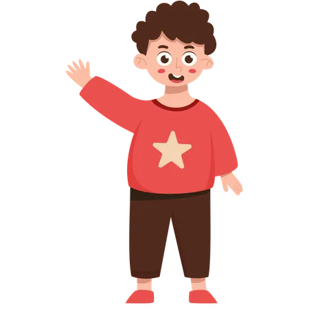 Boy Standing While Waving His Hands  Illustration