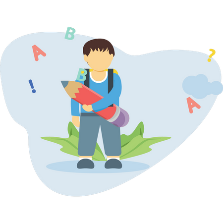 Boy standing with a school bag  Illustration