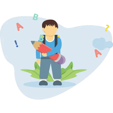 Boy standing with a school bag  Illustration