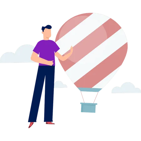 Boy standing with air balloon  Illustration