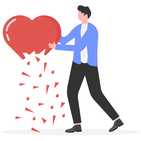 Boy standing with broken heart  Illustration