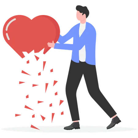 Boy standing with broken heart  Illustration