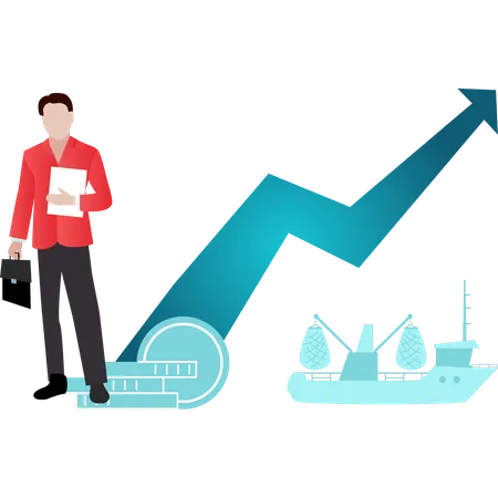Boy standing with business export graph  Illustration