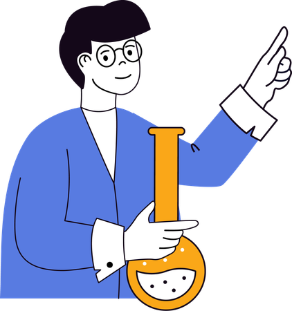 Boy standing with chemical flask  Illustration