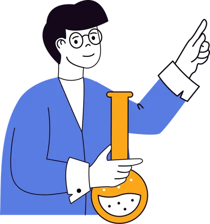 Boy standing with chemical flask  Illustration