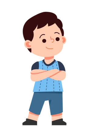 Boy standing with cross hand  Illustration