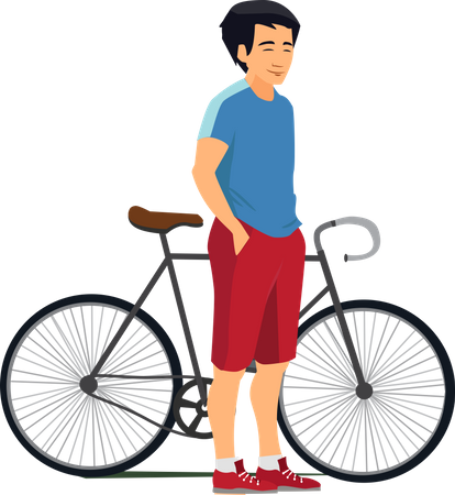 Boy Standing With Cycle  Illustration
