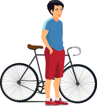 Boy Standing With Cycle  イラスト