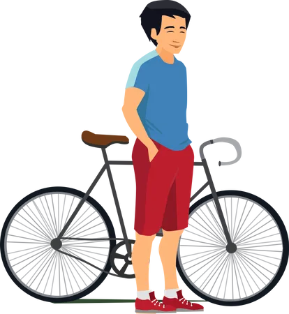 Boy Standing With Cycle  Illustration